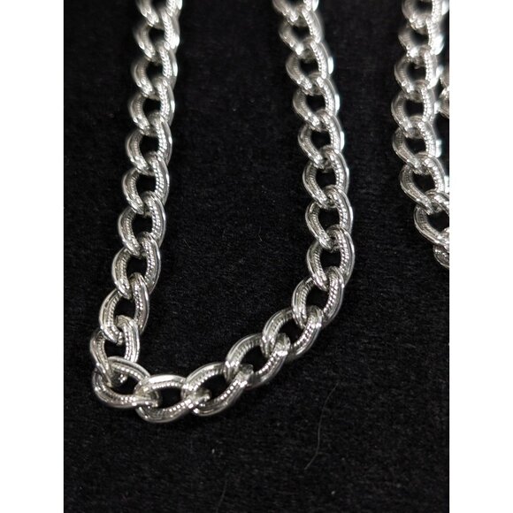Vintage Monet Silver Tone Textured Curb Chain Link Long Opera Necklace 54 inches - Picture 3 of 12